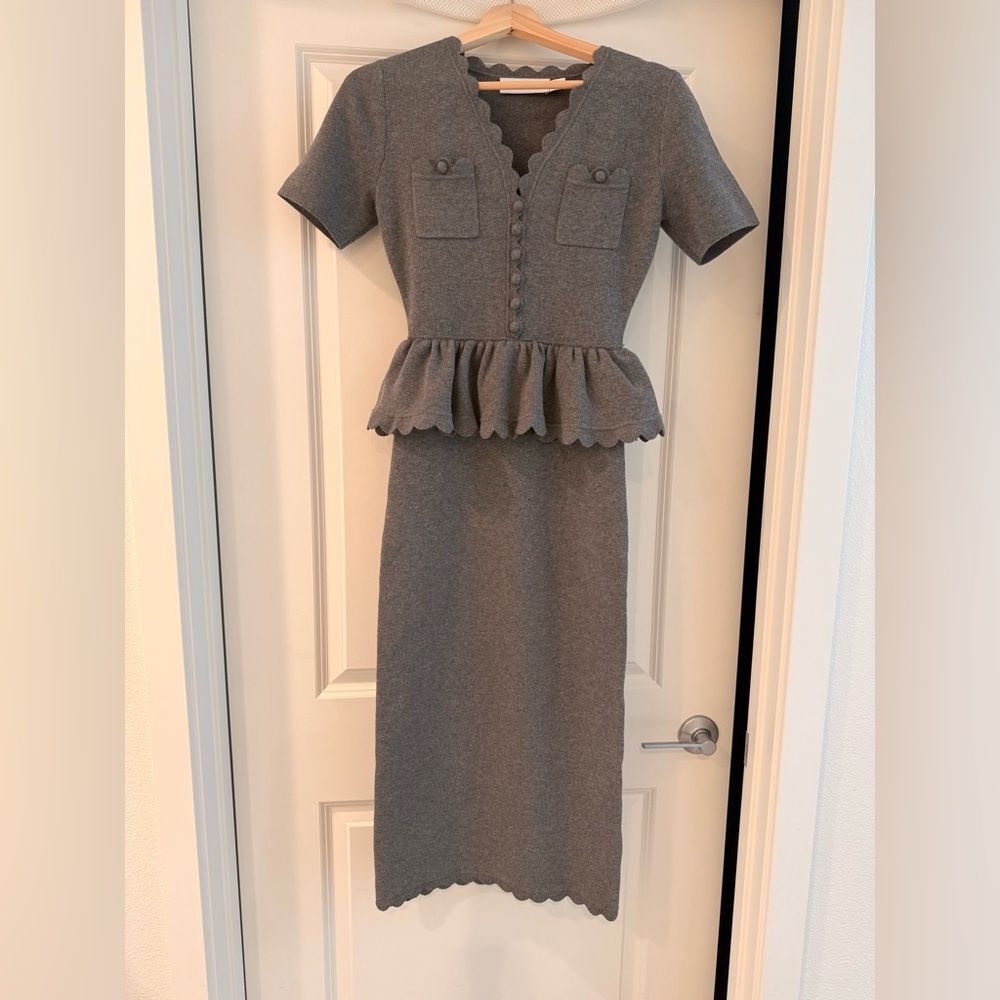 Self-Portrait Gray Peplum Midi Dress - Picture 7 of 14